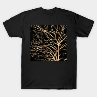 Modern Gold Tree Silhouette Minimal Black Design T-Shirt